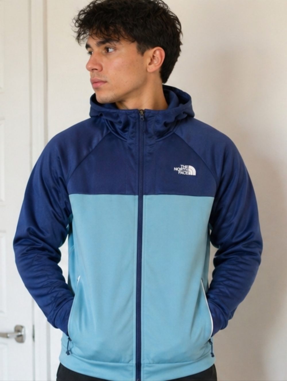 The North Face Men's Two-Tone Dark Blue & Light Blue Hooded Windbreaker